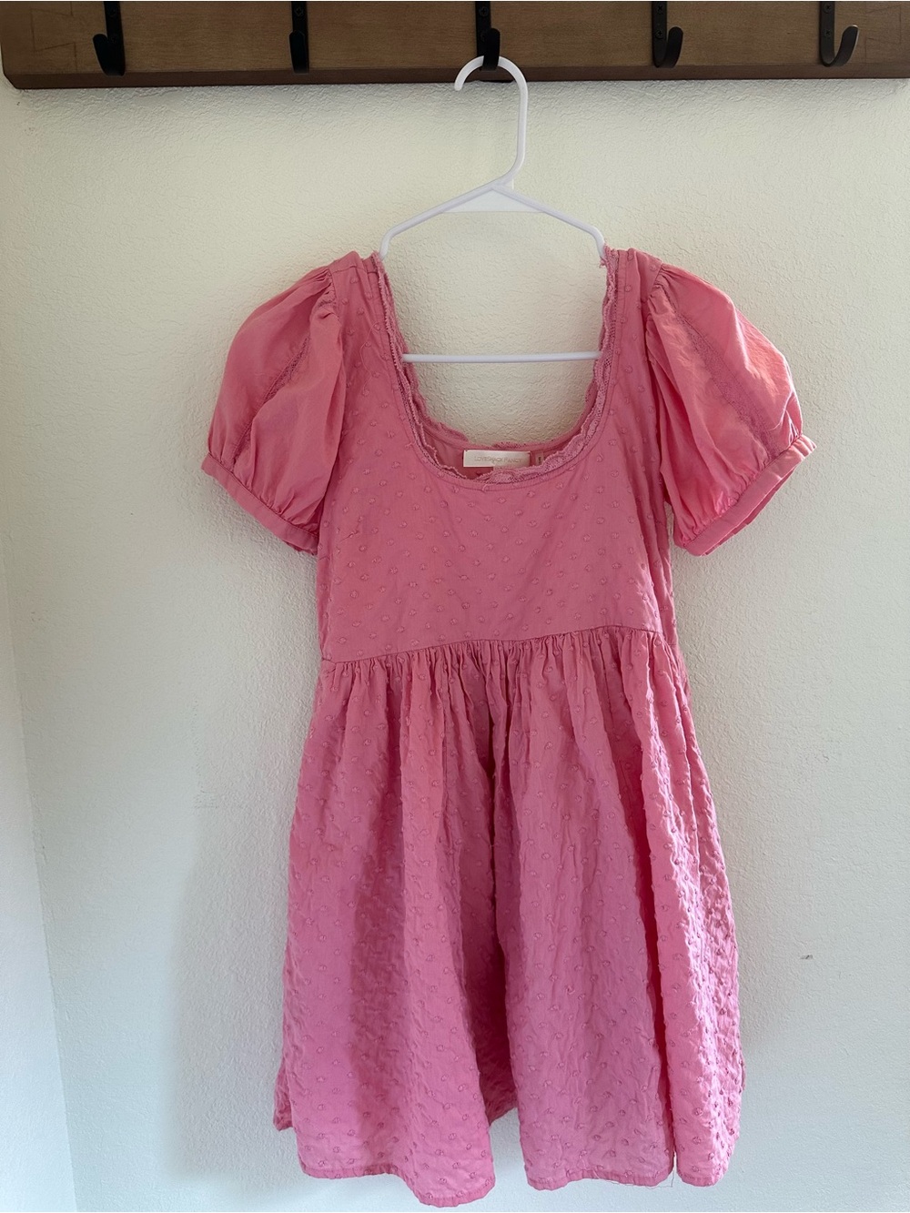 LoveShackFancy Pink Puff Sleeve Cotton Dress